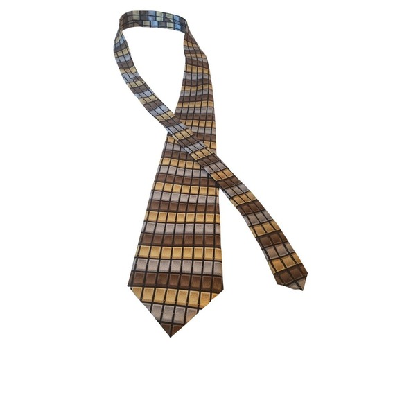 Bijoux Terner Mens Handmade Silk Neck Tie Brown Gold Silver Geometric Work Daily - Picture 3 of 12